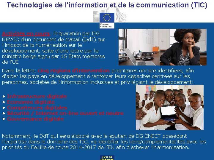 Technologies de l'information et de la communication (TIC) Activités en cours: Préparation par DG