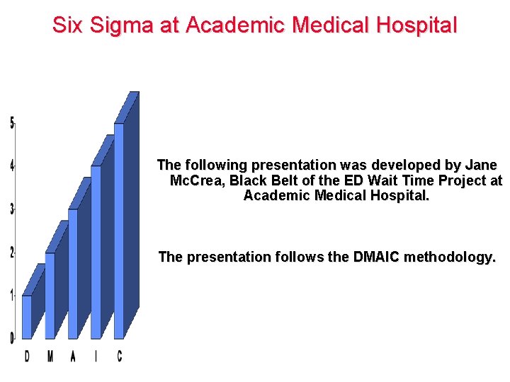 Six Sigma at Academic Medical Hospital The following presentation was developed by Jane Mc.