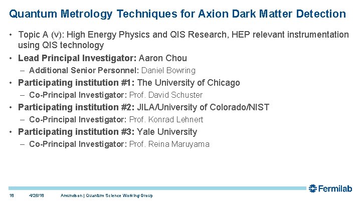 Quantum Metrology Techniques for Axion Dark Matter Detection • Topic A (v): High Energy