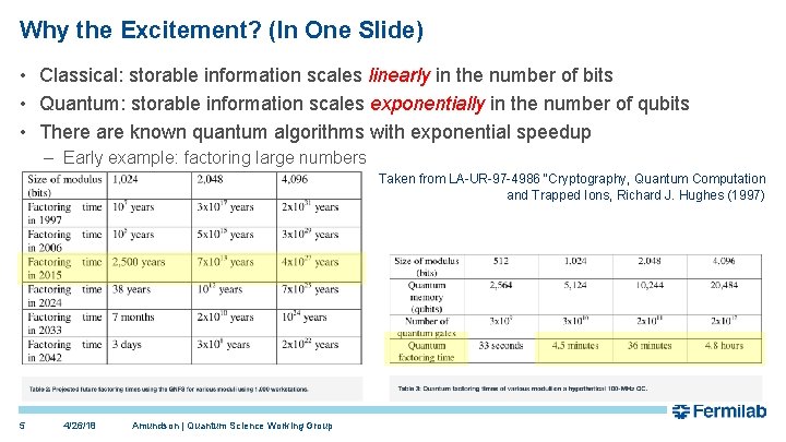 Why the Excitement? (In One Slide) • Classical: storable information scales linearly in the