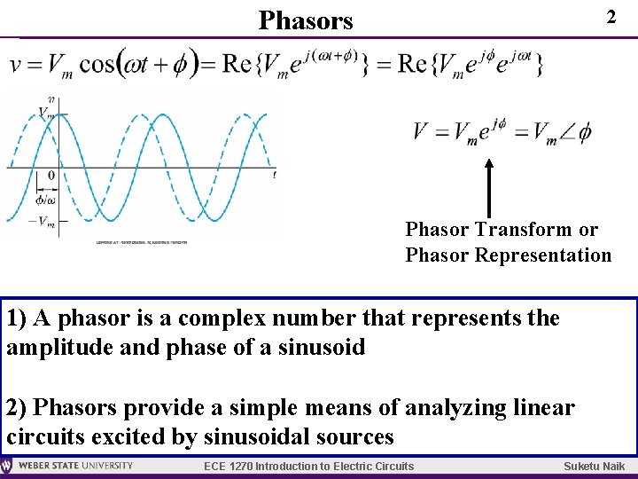 Phasors 2 Phasor Transform or Phasor Representation 1) A phasor is a complex number