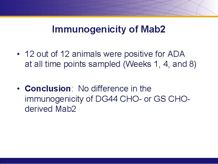 Immunogenicity of Mab 2 • 12 out of 12 animals were positive for ADA