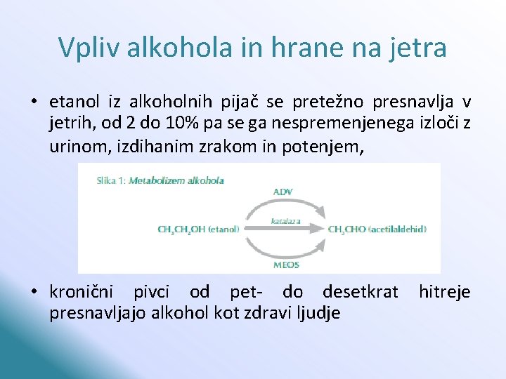 Vpliv alkohola in hrane na jetra • etanol iz alkoholnih pijač se pretežno presnavlja
