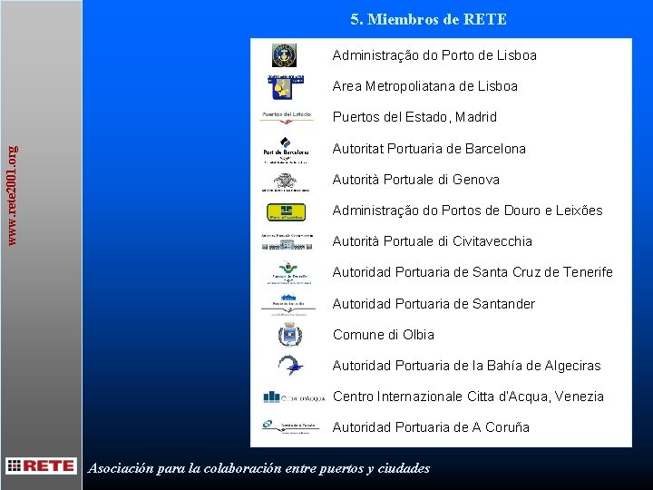 5. Miembros de RETE Administração do Porto de Lisboa Area Metropoliatana de Lisboa www.