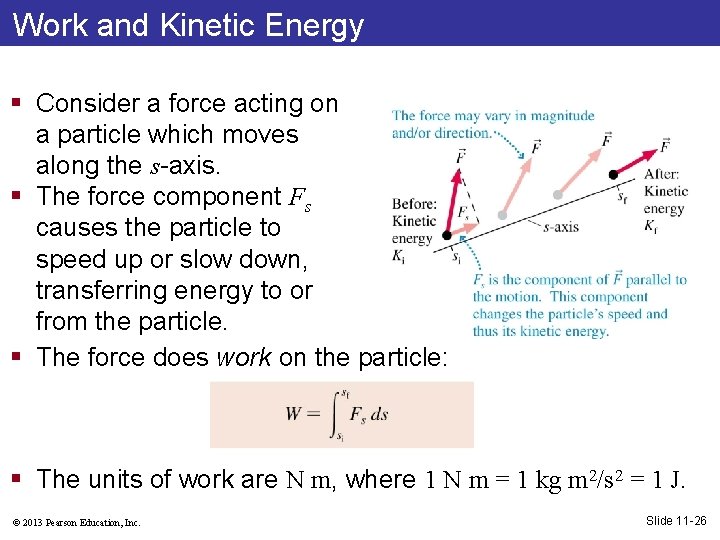 Work and Kinetic Energy § Consider a force acting on a particle which moves