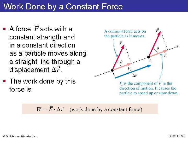 Work Done by a Constant Force § A force acts with a constant strength