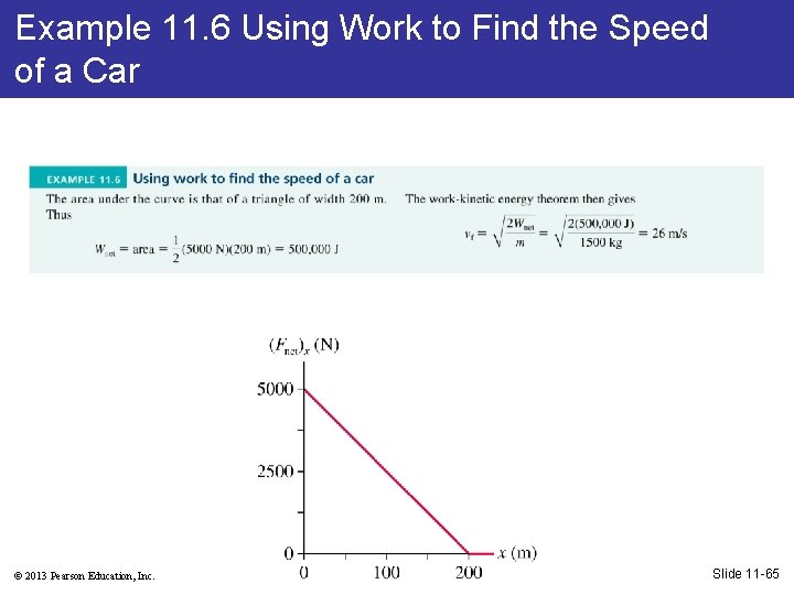 Example 11. 6 Using Work to Find the Speed of a Car © 2013