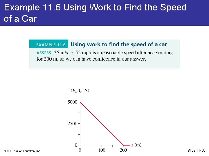 Example 11. 6 Using Work to Find the Speed of a Car © 2013