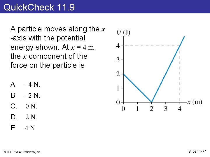 Quick. Check 11. 9 A particle moves along the x -axis with the potential