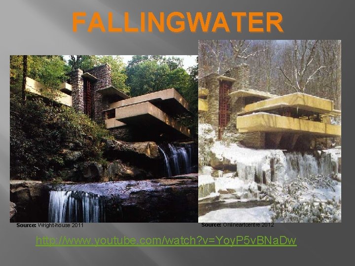 FALLINGWATER Source: Wright-house 2011 Source: Onlineartcentre 2012 http: //www. youtube. com/watch? v=Yoy. P 5