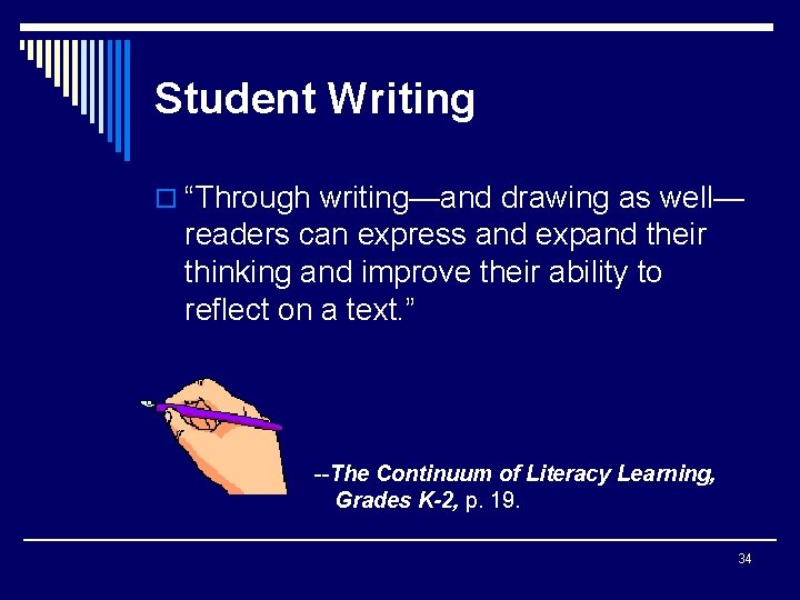 Student Writing o “Through writing—and drawing as well— readers can express and expand their
