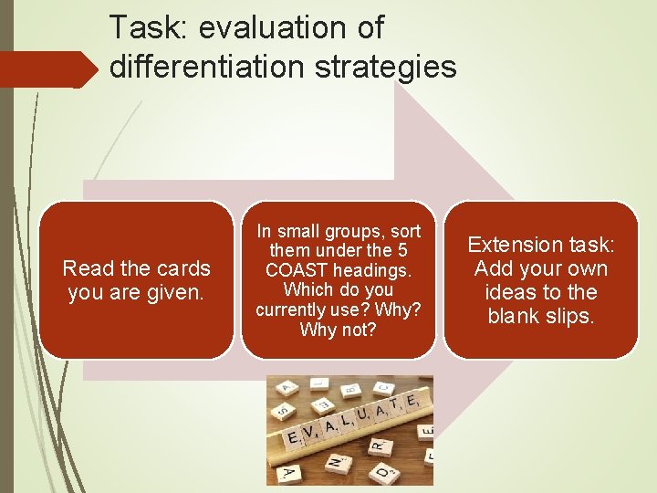 Task: evaluation of differentiation strategies Read the cards you are given. In small groups,