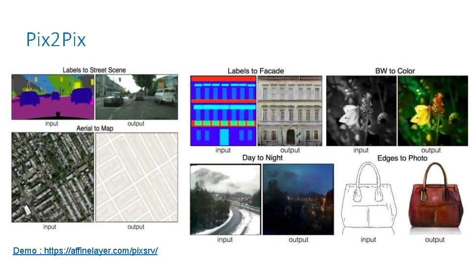 Pix 2 Pix Demo : https: //affinelayer. com/pixsrv/ 