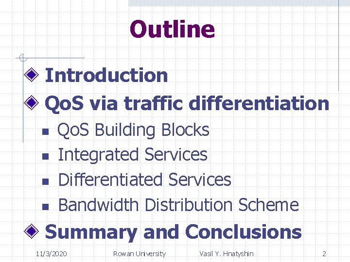 Outline Introduction Qo. S via traffic differentiation n n Qo. S Building Blocks Integrated