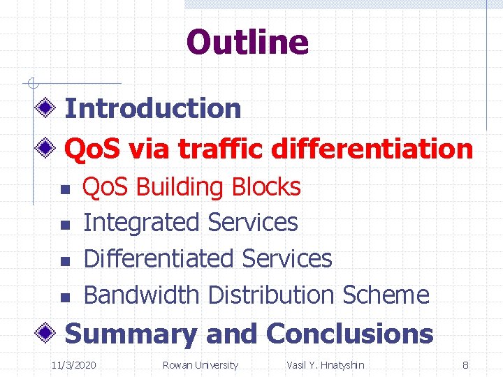 Outline Introduction Qo. S via traffic differentiation n n Qo. S Building Blocks Integrated