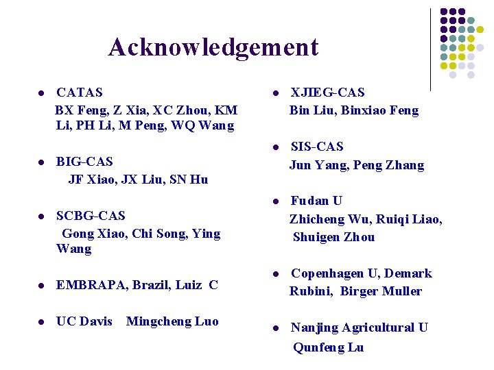 Acknowledgement CATAS BX Feng, Z Xia, XC Zhou, KM Li, PH Li, M Peng,