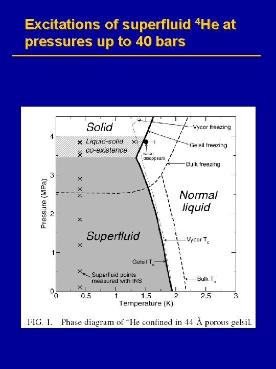 Excitations of superfluid 4 He at pressures up to 40 bars 