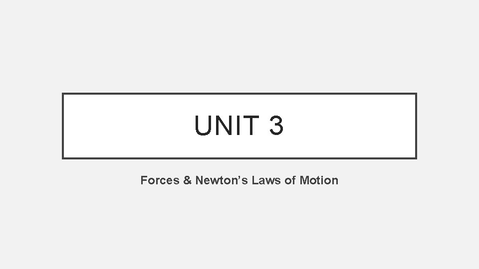 UNIT 3 Forces & Newton’s Laws of Motion 