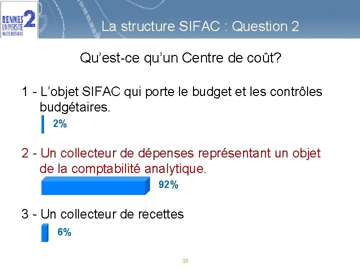 La structure SIFAC : Question 2 Qu’est-ce qu’un Centre de coût? 1 - L’objet