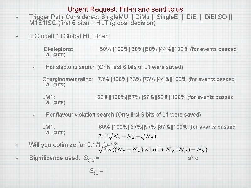 Urgent Request: Fill-in and send to us • Trigger Path Considered: Single. MU ||