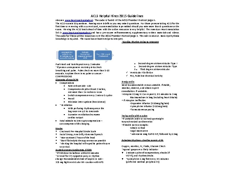 ACLS Helpful Hints 2015 Guidelines Also see www. heart. org/eccstudent: The code is found