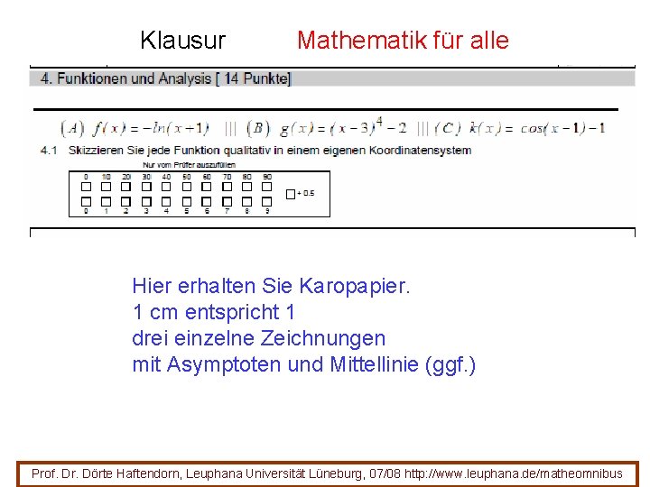 Klausur Mathematik für alle Hier erhalten Sie Karopapier. 1 cm entspricht 1 drei einzelne Klausur Mathematik für alle Hier erhalten Sie Karopapier. 1 cm entspricht 1 drei einzelne