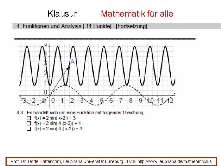Klausur Mathematik für alle Prof. Dr. Dörte Haftendorn, Leuphana Universität Lüneburg, 07/08 http: //www. Klausur Mathematik für alle Prof. Dr. Dörte Haftendorn, Leuphana Universität Lüneburg, 07/08 http: //www.