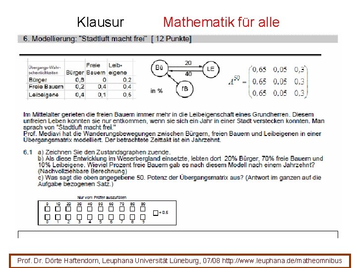 Klausur Mathematik für alle Prof. Dr. Dörte Haftendorn, Leuphana Universität Lüneburg, 07/08 http: //www. Klausur Mathematik für alle Prof. Dr. Dörte Haftendorn, Leuphana Universität Lüneburg, 07/08 http: //www.