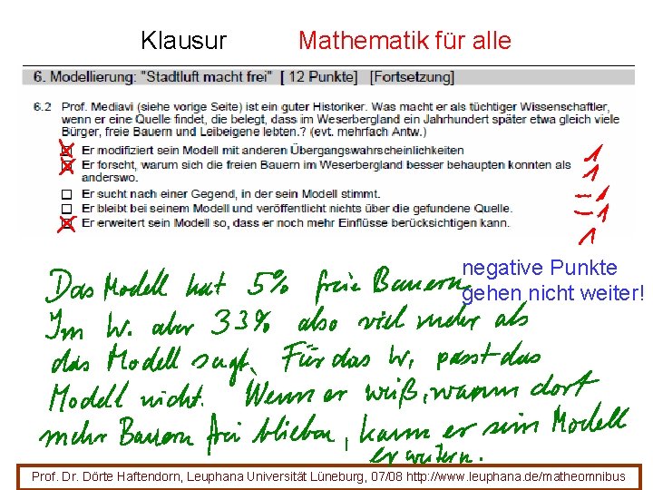 Klausur Mathematik für alle negative Punkte gehen nicht weiter! Prof. Dr. Dörte Haftendorn, Leuphana Klausur Mathematik für alle negative Punkte gehen nicht weiter! Prof. Dr. Dörte Haftendorn, Leuphana