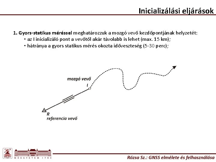 Inicializálási eljárások 1. Gyors-statikus méréssel meghatározzuk a mozgó vevő kezdőpontjának helyzetét: • az I