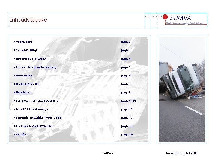 Inhoudsopgave • Voorwoord pag. 2 • Samenvatting pag. 3 • Organisatie STIMVA pag. 4