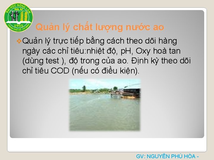 Quản lý chất lượng nước ao v. Quản lý trực tiếp bằng cách theo