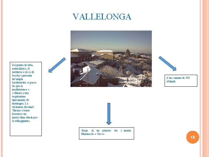 VALLELONGA Dal punto di vista naturalistico, il territorio è ricco di boschi e presenta