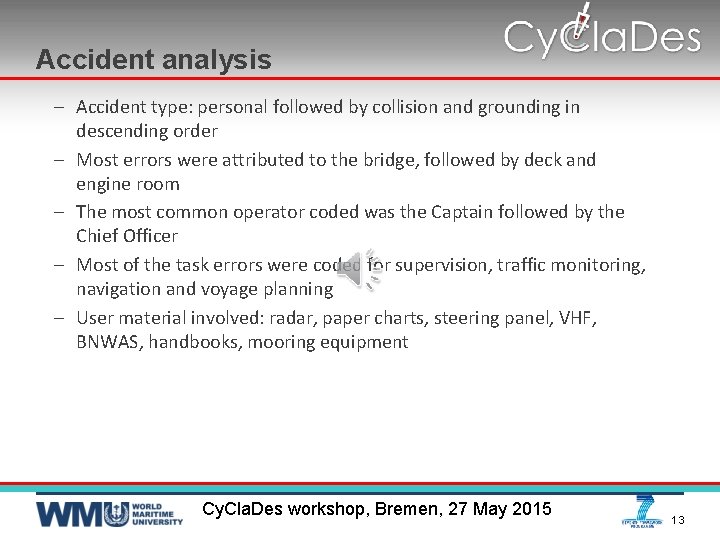 Accident analysis – Accident type: personal followed by collision and grounding in descending order
