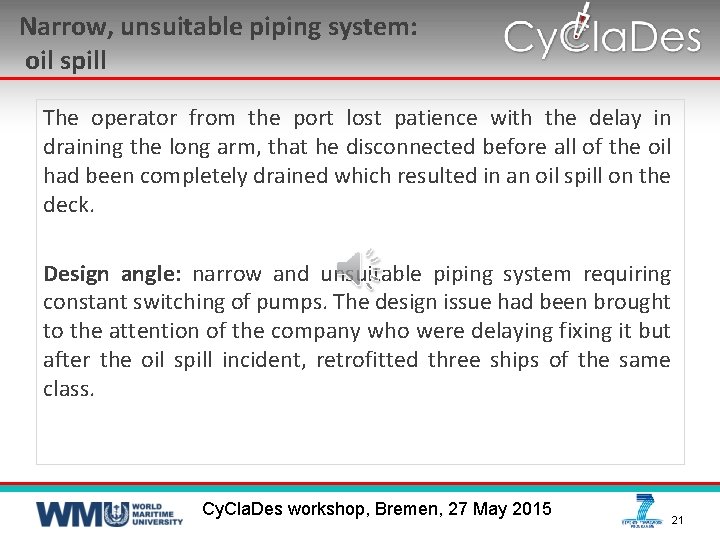 Narrow, unsuitable piping system: oil spill The operator from the port lost patience with