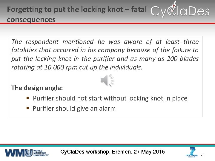 Forgetting to put the locking knot – fatal consequences The respondent mentioned he was