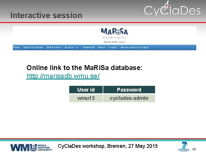 Interactive session Online link to the Ma. Ri. Sa database: http: //marisadb. wmu. se/