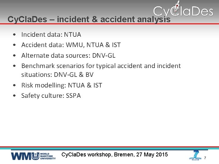 Cy. Cla. Des – incident & accident analysis • • Incident data: NTUA Accident
