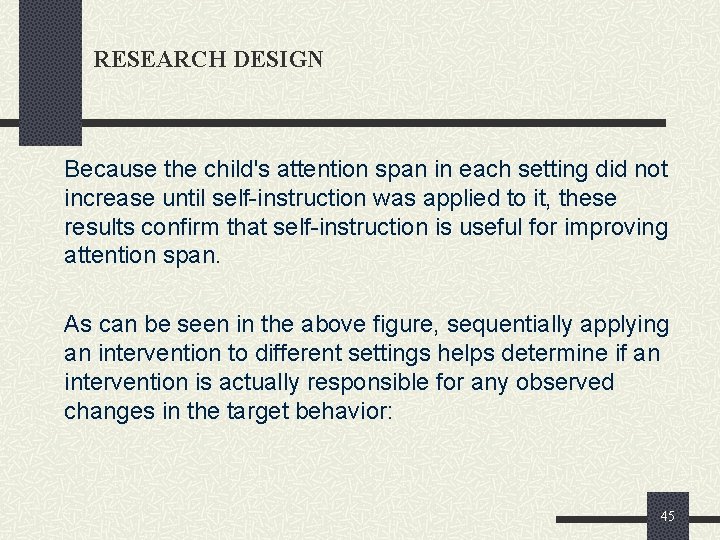 RESEARCH DESIGN Because the child's attention span in each setting did not increase until