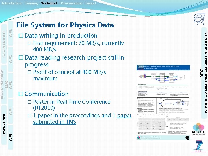 Introduction – Training – Technical – Dissemination - Impact WP 1 � First requirement: