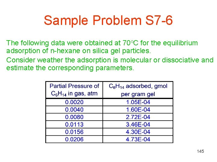 Sample Problem S 7 -6 The following data were obtained at 70 o. C