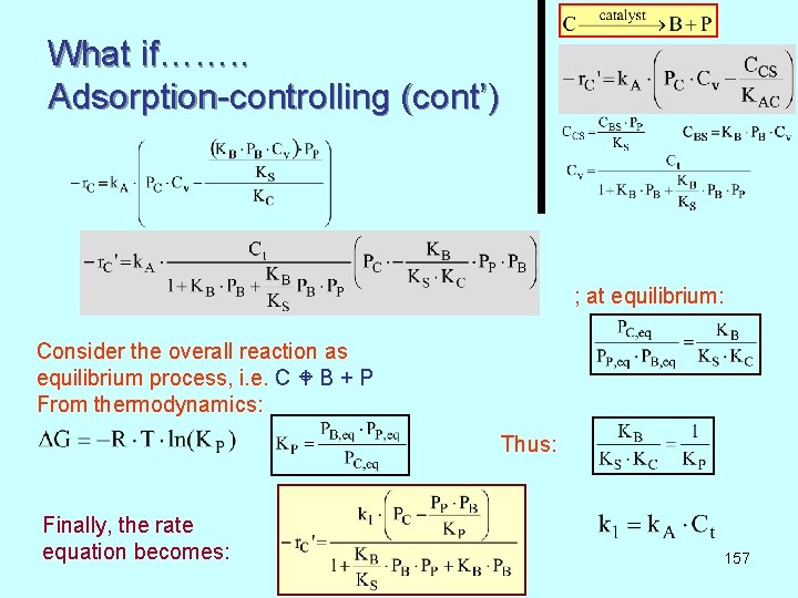 What if……. . Adsorption-controlling (cont’) ; at equilibrium: Consider the overall reaction as equilibrium