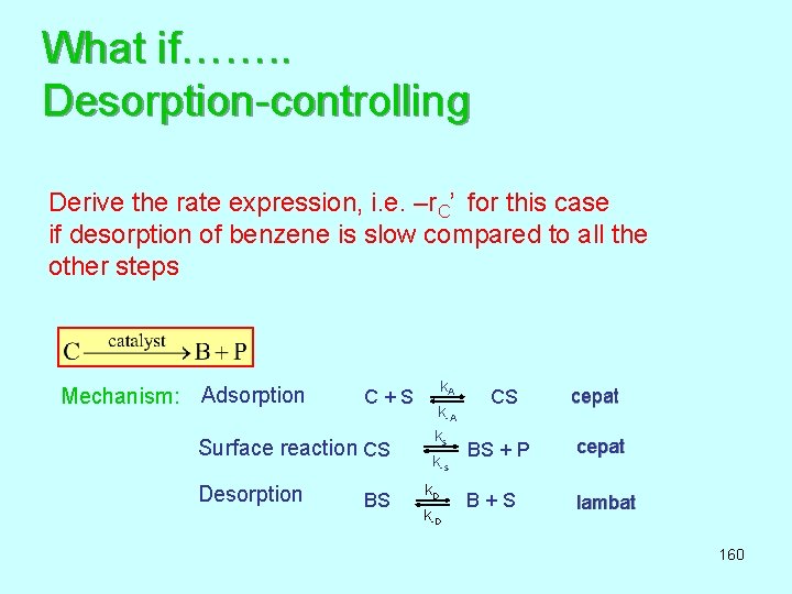 What if……. . Desorption-controlling Derive the rate expression, i. e. –r. C’ for this