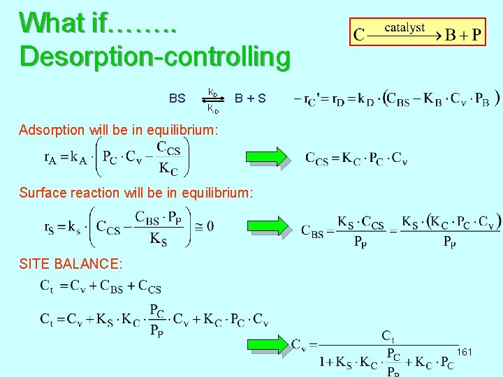 What if……. . Desorption-controlling k D BS B + S k-D Adsorption will be