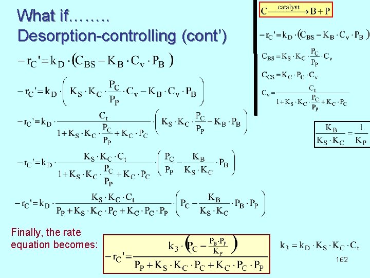 What if……. . Desorption-controlling (cont’) Finally, the rate equation becomes: 162 