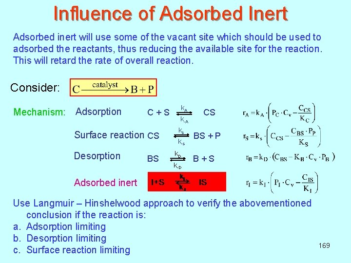 Influence of Adsorbed Inert Adsorbed inert will use some of the vacant site which