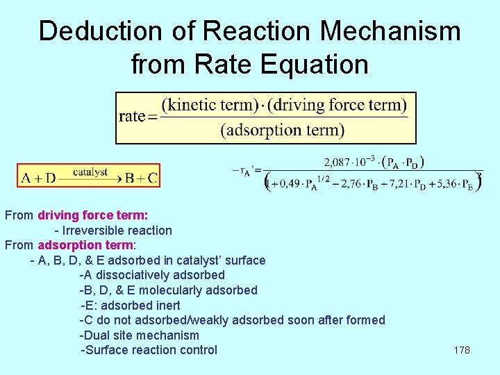 Deduction of Reaction Mechanism from Rate Equation From driving force term: - Irreversible reaction