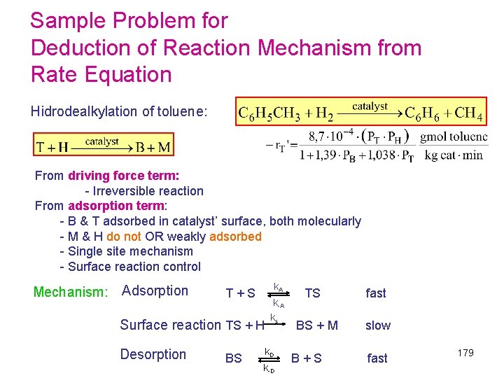 Sample Problem for Deduction of Reaction Mechanism from Rate Equation Hidrodealkylation of toluene: From