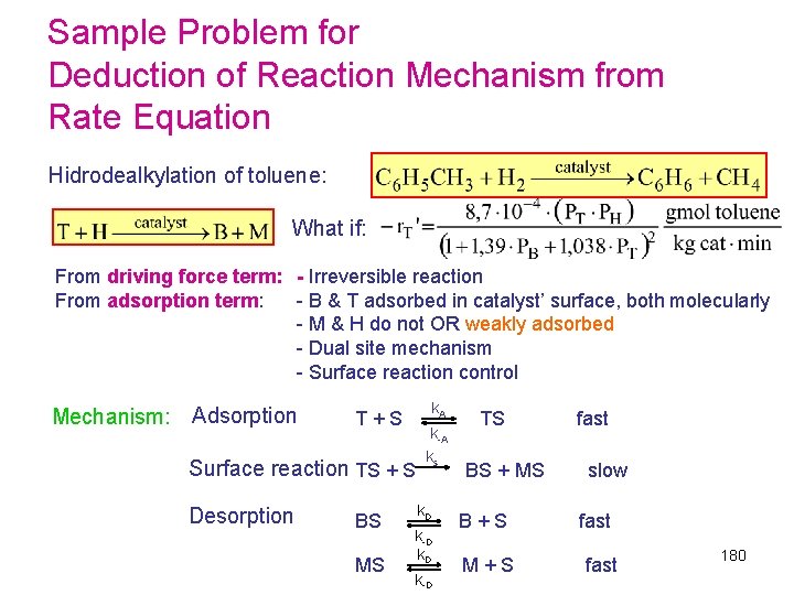 Sample Problem for Deduction of Reaction Mechanism from Rate Equation Hidrodealkylation of toluene: What