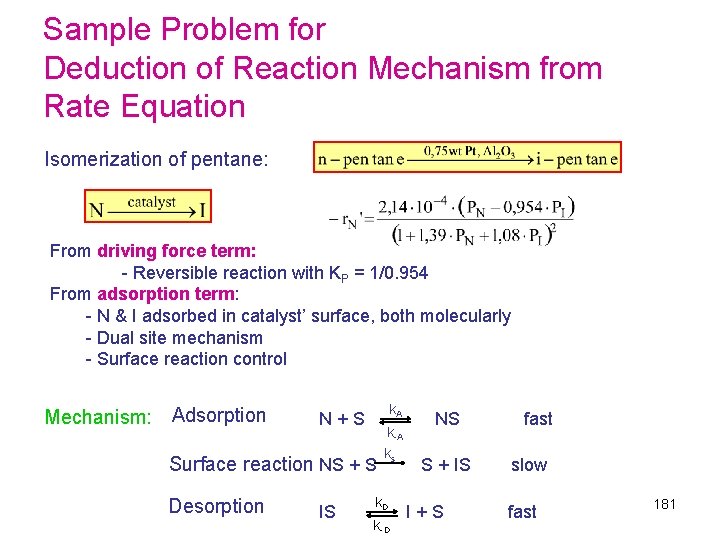 Sample Problem for Deduction of Reaction Mechanism from Rate Equation Isomerization of pentane: From